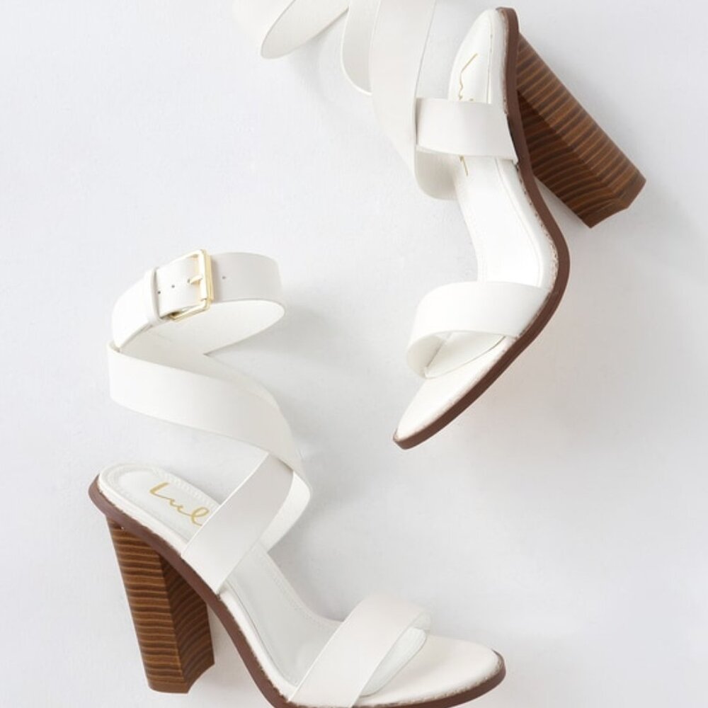 Lulus Shelbie White Ankle Strap Heels - Size 6